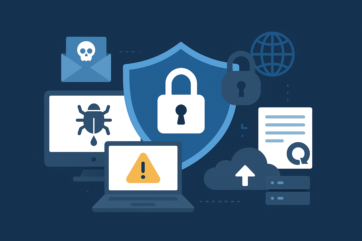 企業防毒、防駭、資安保護示意圖